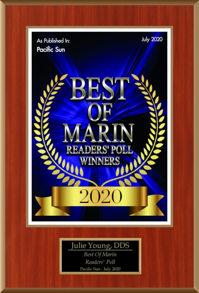 2020 Best of Marin Readers Poll Winners Julie Young D D S award plaque